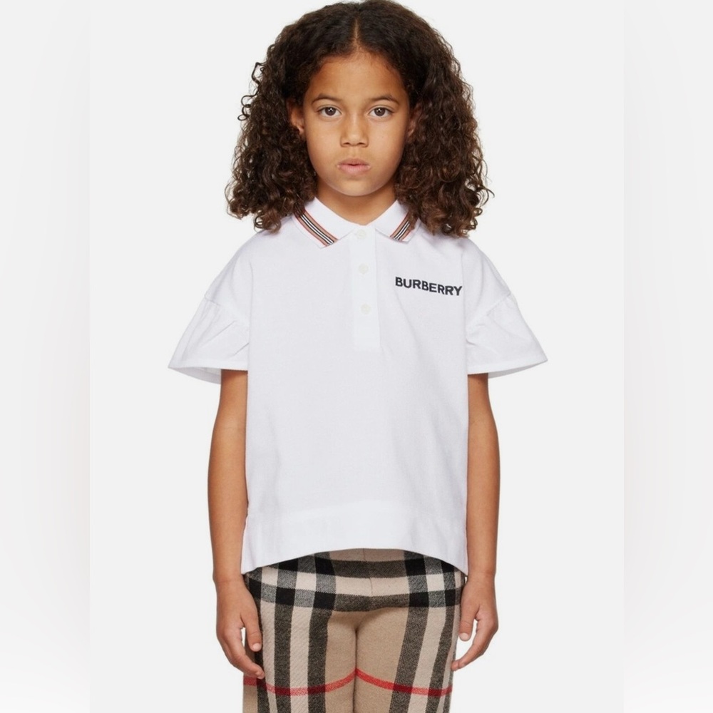 OBO‼️ Burberry Toddler 4T Girls White Polo Shirt with Sporty Puff Sleeves